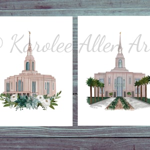 Red Cliffs Utah Temple Watercolor, Digital Download