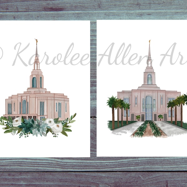 Red Cliffs Utah Temple Watercolor, Digital Download