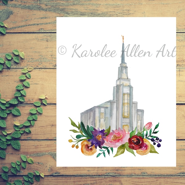 Twin Falls Idaho Temple Watercolor Print, Digital Download, Customizable