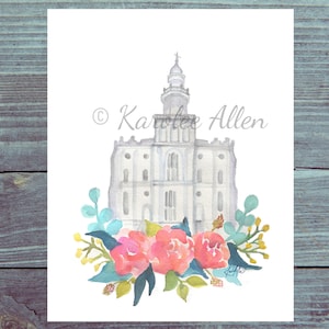St George, Utah LDS templo acuarela impresión, Descarga digital, Personalizado