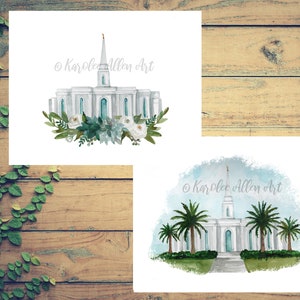 Impresión de acuarela del Templo de Orlando, Florida, descarga digital, personalizable