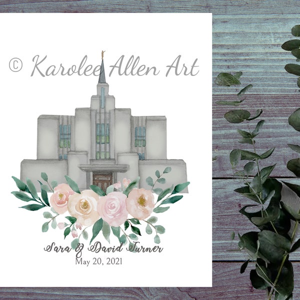 Calgary Alberta Temple Watercolor Print, Digital Download