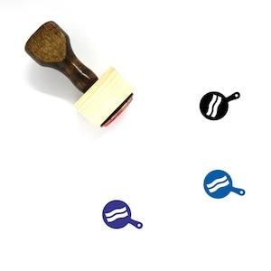 Frying Bacon Wooden Rubber Stamp