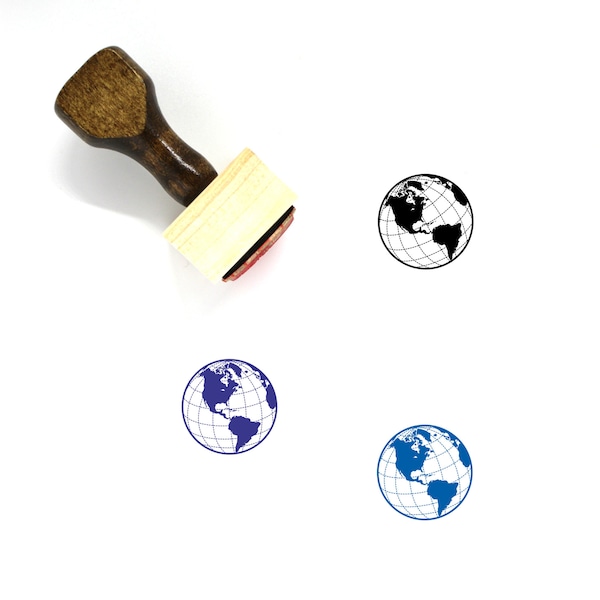 World Globe Wooden Rubber Stamp