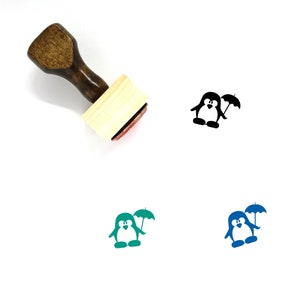 Umbrella Penguin Wooden Rubber Stamp No. 1