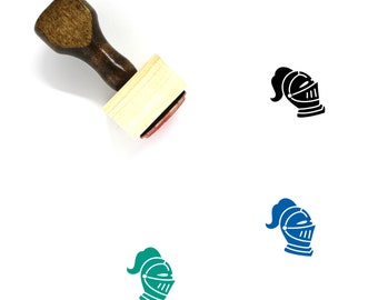 Sello de goma de madera con casco de caballero