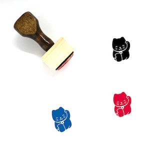 Sello de goma de madera del gato de la suerte