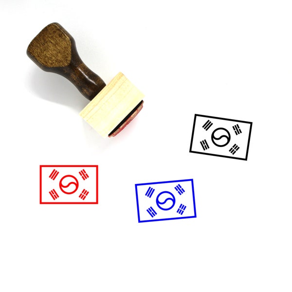 South Korea Flag Wooden Rubber Stamp