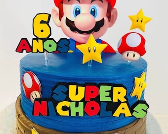 Adorno para tarta de Super Mario personalizado: Artículos para fiestas de Mario Bros.