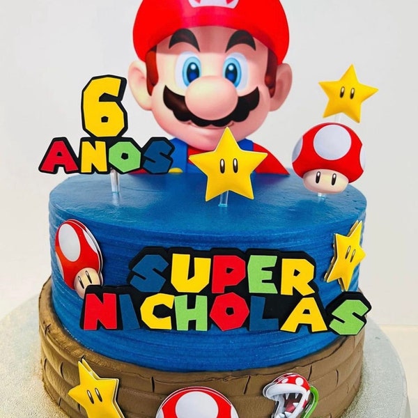 Garniture de gâteau Super Mario | Garniture de gâteau Mario | Garniture de gâteau pour garçons | Gâteau pour filles | Fournitures de fête Mario personnalisées | Fête Mario Bros