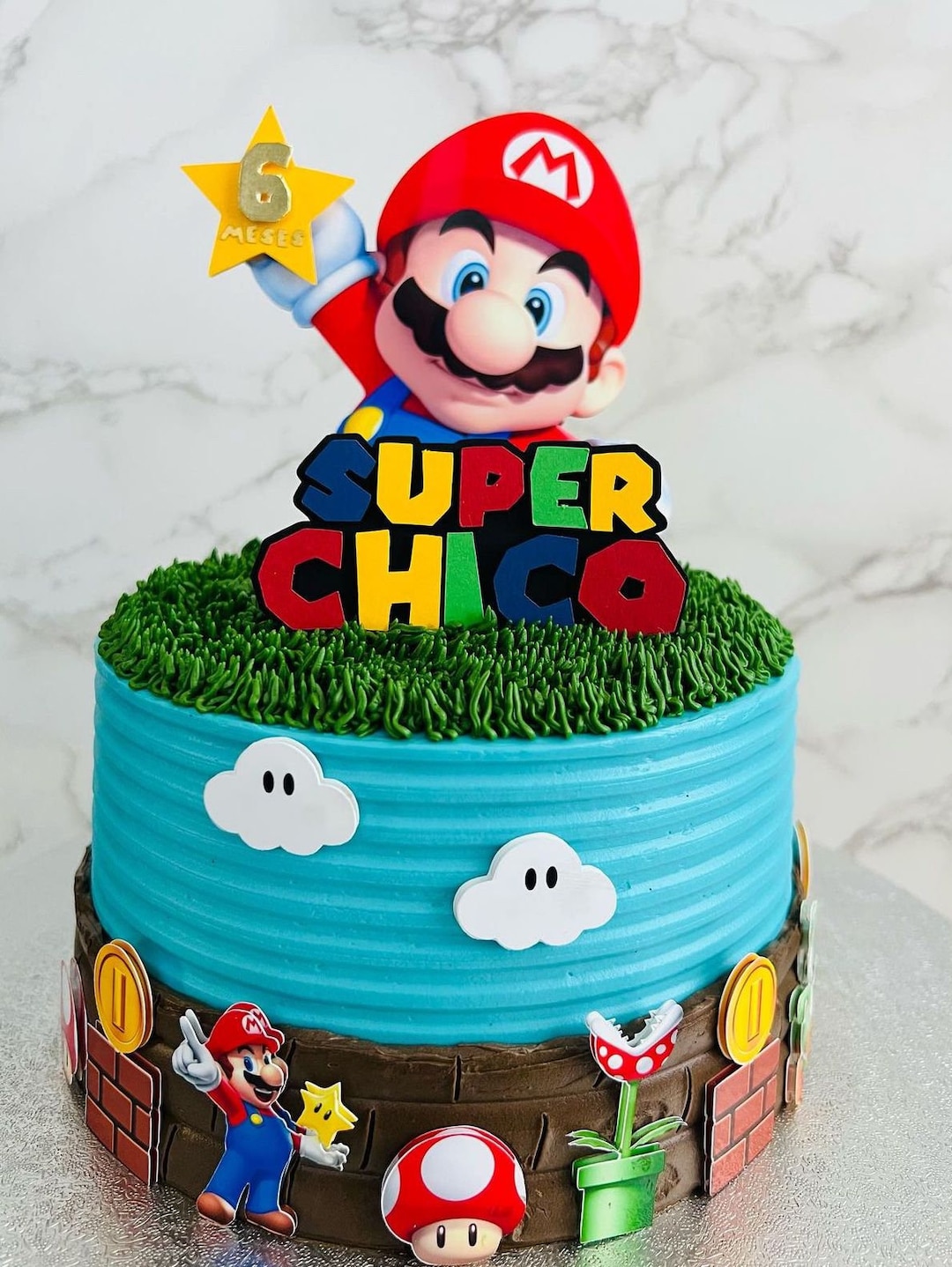 マリオのケーキトッパー（名入れ可）：スーパーマリオの誕生日