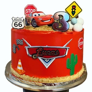 Adorno para tarta de Cars de Rayo McQueen: Decoración personalizada para fiesta de cumpleaños