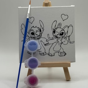 Stitch and Angel Party Favour Mini Colouring Canvas | Stitch Angel Party Supplies | Stitch Angel Birthday | Stitch & Angel Party Filler