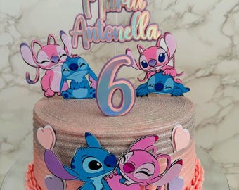 Personalized Stitch and Angel Cake Topper: Birthday Party Decoration