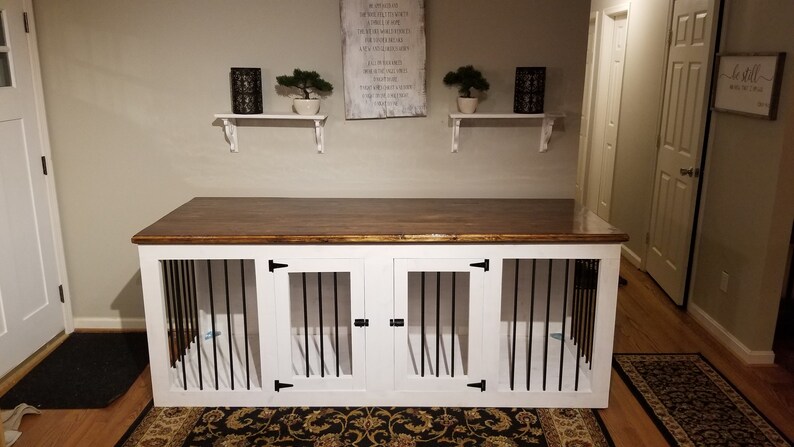 L Wooden Double Dog Kennel Crate Furniture Wood Tv Stand Pet Den