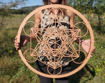 Large Wooden Metatron Cube 60cm - Sacred Geometry Wall Decoration - Wooden Protection Symbol - Spiritual Art