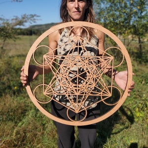 Duża Drewniana Kostka Metatrona 60 cm - Dekoracja Ścienna Święta Geometria - Drewniany Symbol Ochrony - Sztuka Duchowa