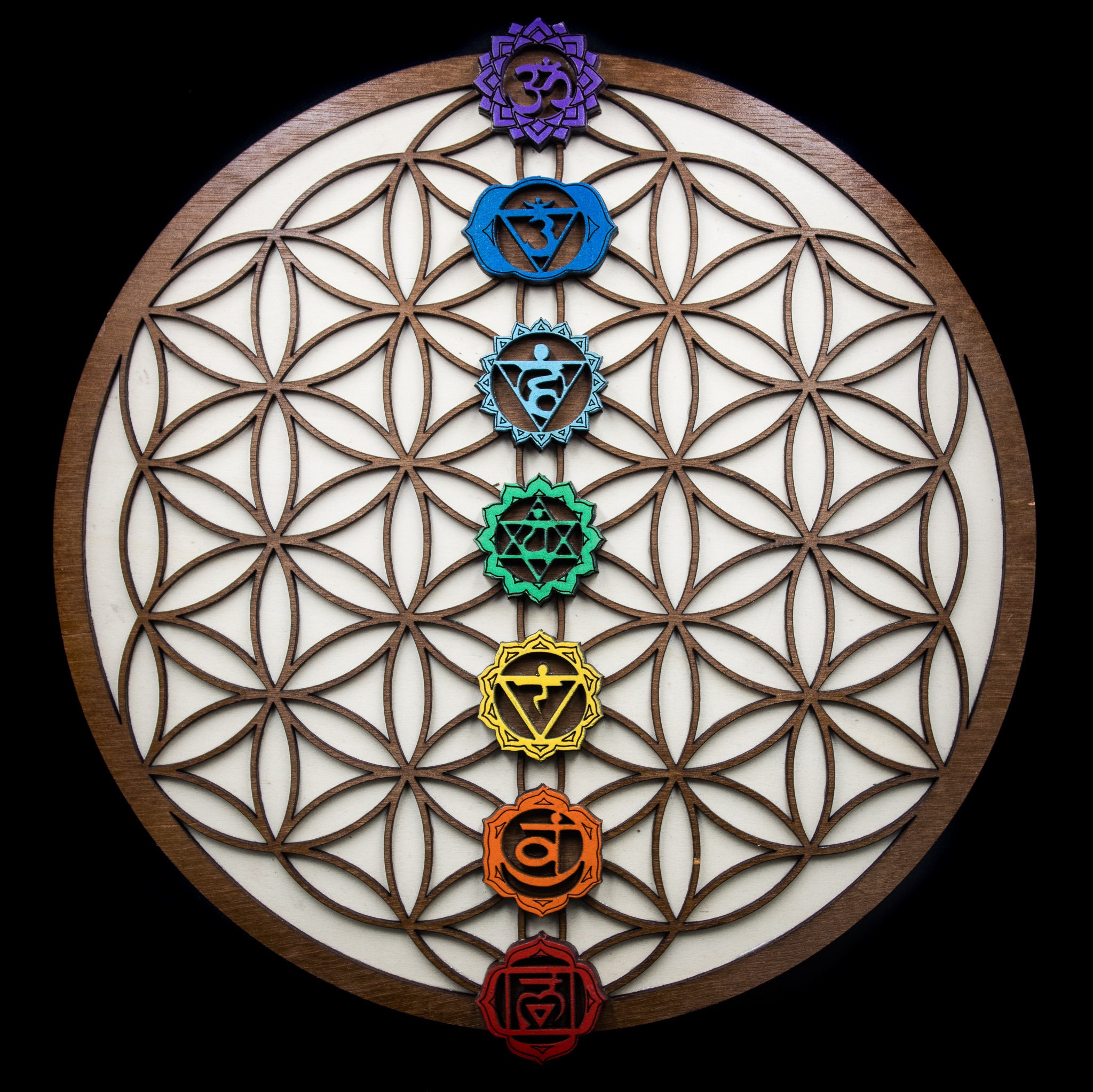 Mandala fleur de vie murale en bois. Fleur de vie pour recharger