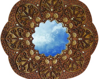 Espejo Haeckel Art, espejo de madera, espejo artesanal, espejo art déco