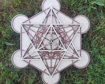 Cubo de Metatrón y Merkaba en Madera – Geometría Sagrada – Decoración Espiritual de Pared – Símbolo de Protección – Arte Energético