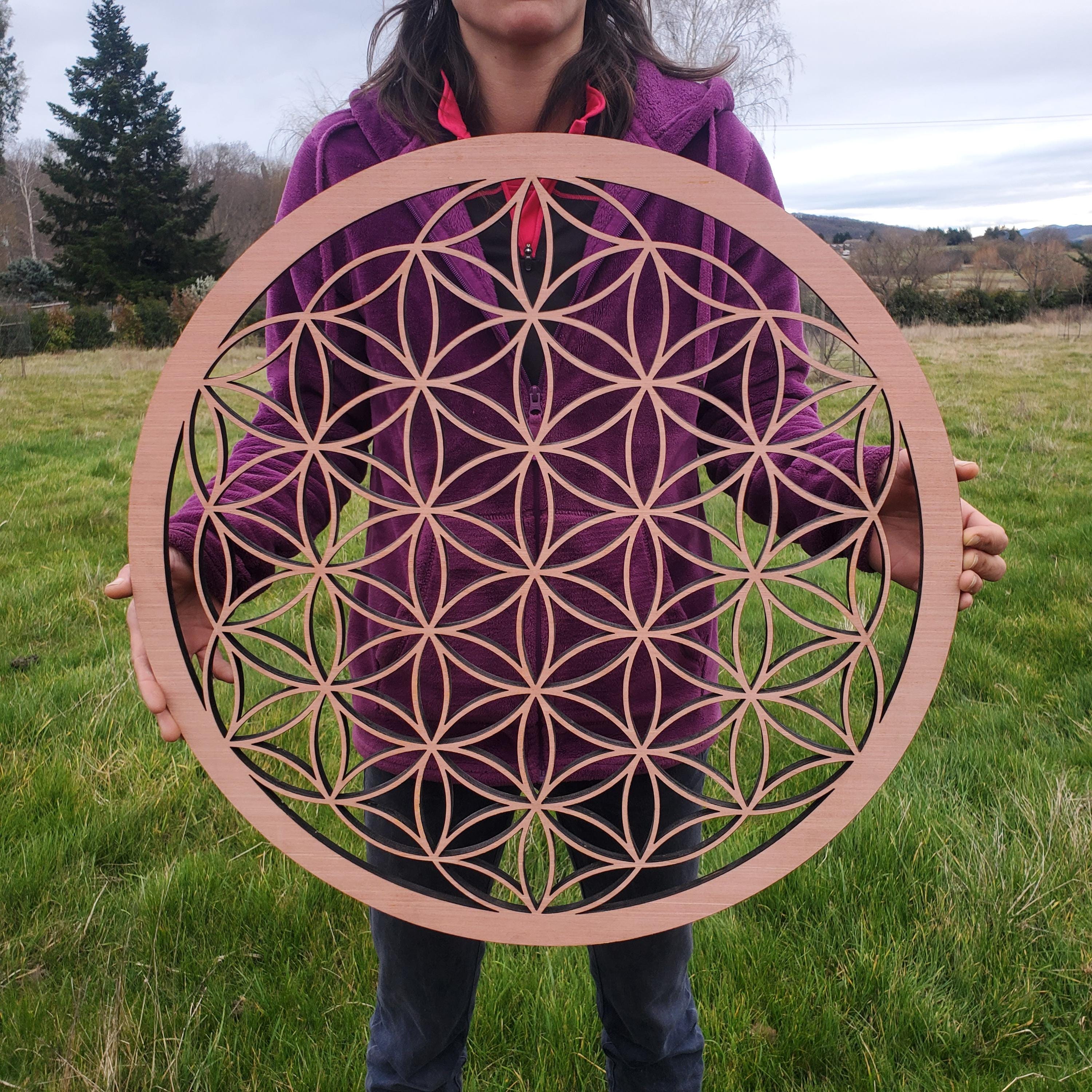 Large Wooden Flower of Life 60 cm - Sacred Geometry Wall Art - Spiritual and Protective Symbol