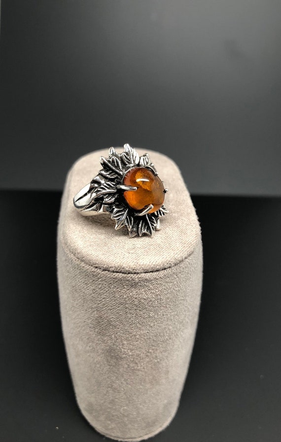 Vintage Autumn Silver Ring with Orange Carnelian S