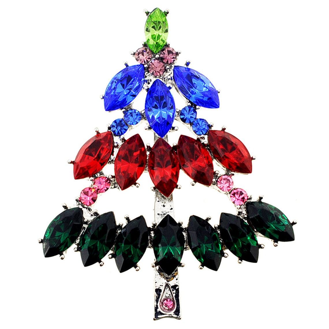 Multicolor Christmas Tree Crystal Pin Brooch Etsy