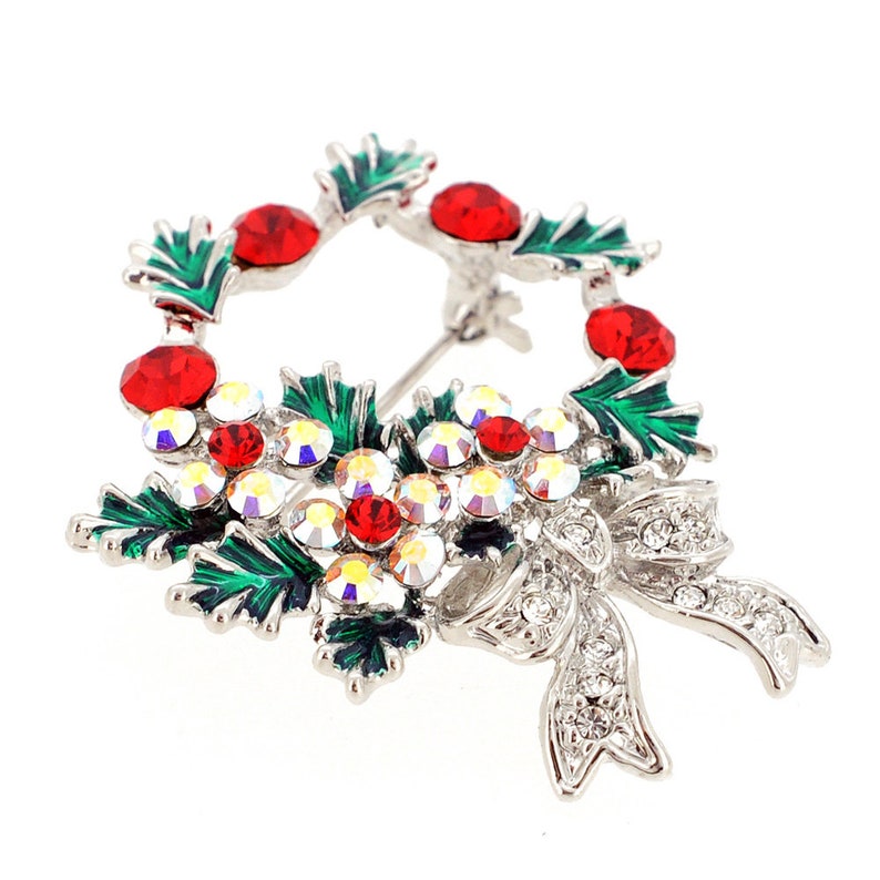 Multicolor Christmas Wreath Crystal Brooch Pin - Etsy