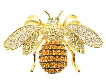 Golden Bee Crystal Pin Brooch - Etsy