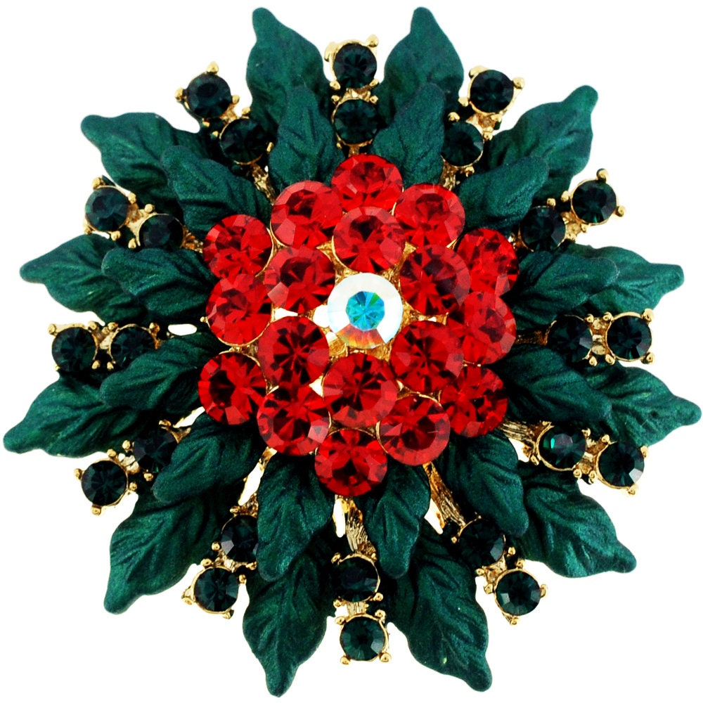 Brosche Blume Pin Kristalle Strass Weihnachten Urlaub Party YR 