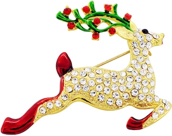 Santa REINDEER Rhinestone Jewel Retro Vintage Christmas NATURE Deer GIFT Brooch Santa REINDEER Rhinestone Jewel Retro Vintage Christmas NATURE Deer GIFT Brooch