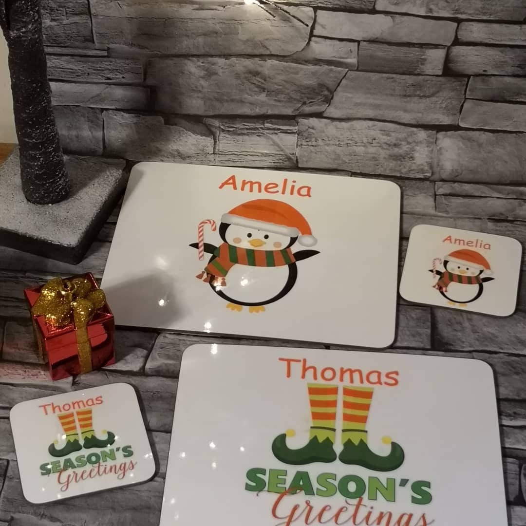 Personalised Christmas Placemats, Coasters, Tableware, Stocking Fillers