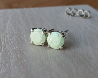 Natural Chrysoprase 6mm Round Faceted Stud Earrings