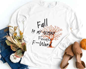 Camiseta de manga larga ajustada para mujer - El otoño es mi segunda palabra F - Blanco