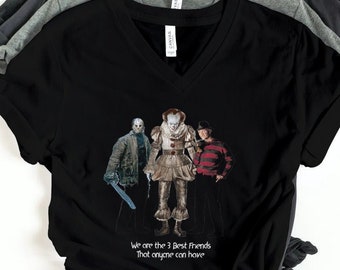 Wolf Pack - Jason, Penny Wise y Freddy Kruger - Camiseta negra de manga corta deep V-Neck