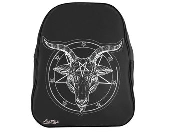 Baphomet Penatgram Mochila Escolar de Cuero Negro