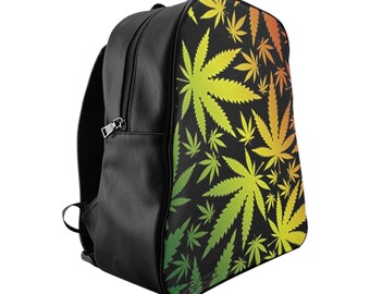 Mochila de cuero Rasta Weed Leaf