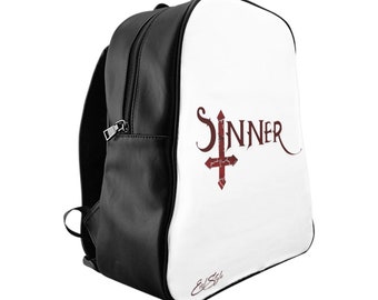 Mochila de cuero sinner blanco y negro