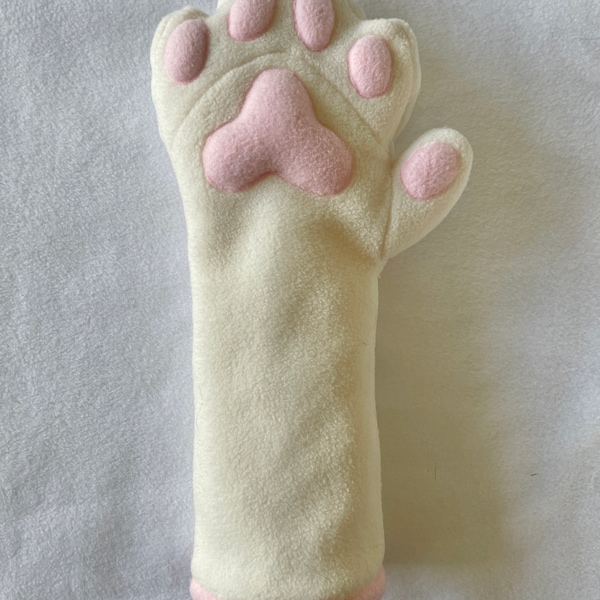White (ivory) and Pink Fleece Kigurumi Mitten Paws! Soft and Warm Handsewn Furry Fursuit Handpaws **MADE TO ORDER**