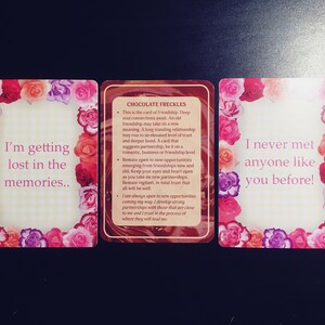 Pode incluir: Tr&ecirc;s cartas com bordas florais rosa e brancas. A primeira carta diz "Estou a perder-me nas mem&oacute;rias..." A segunda carta diz "CHOCOLATE FRECKLES" e tem texto sobre amizade e novas oportunidades. A terceira carta diz "Nunca conheci ningu&eacute;m como voc&ecirc;!"