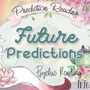 Può includere: Un'illustrazione fantasiosa con una volpe bianca con un fiore rosa al collo, seduta su un fiore di loto rosa. Lo sfondo è rosa pastello e viola con fiori e il testo "Prediction Reading Future Predictions Psychic Reading Info>>".
