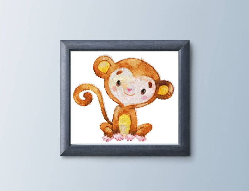 Cute monkey cross stitch Pattern PDF Beginners cross stitch For kids Cross stitch Easy cross stitch Simple cross stitch Funny cross stitch