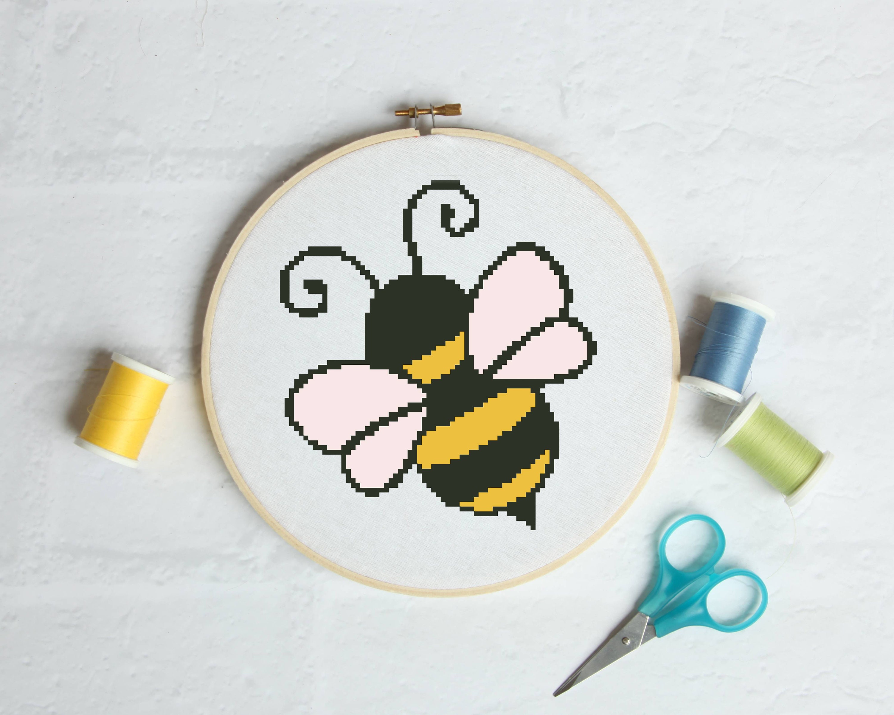 Bee Cross Stitch Pattern PDF Beginners Cross Stitch for Kids Etsy