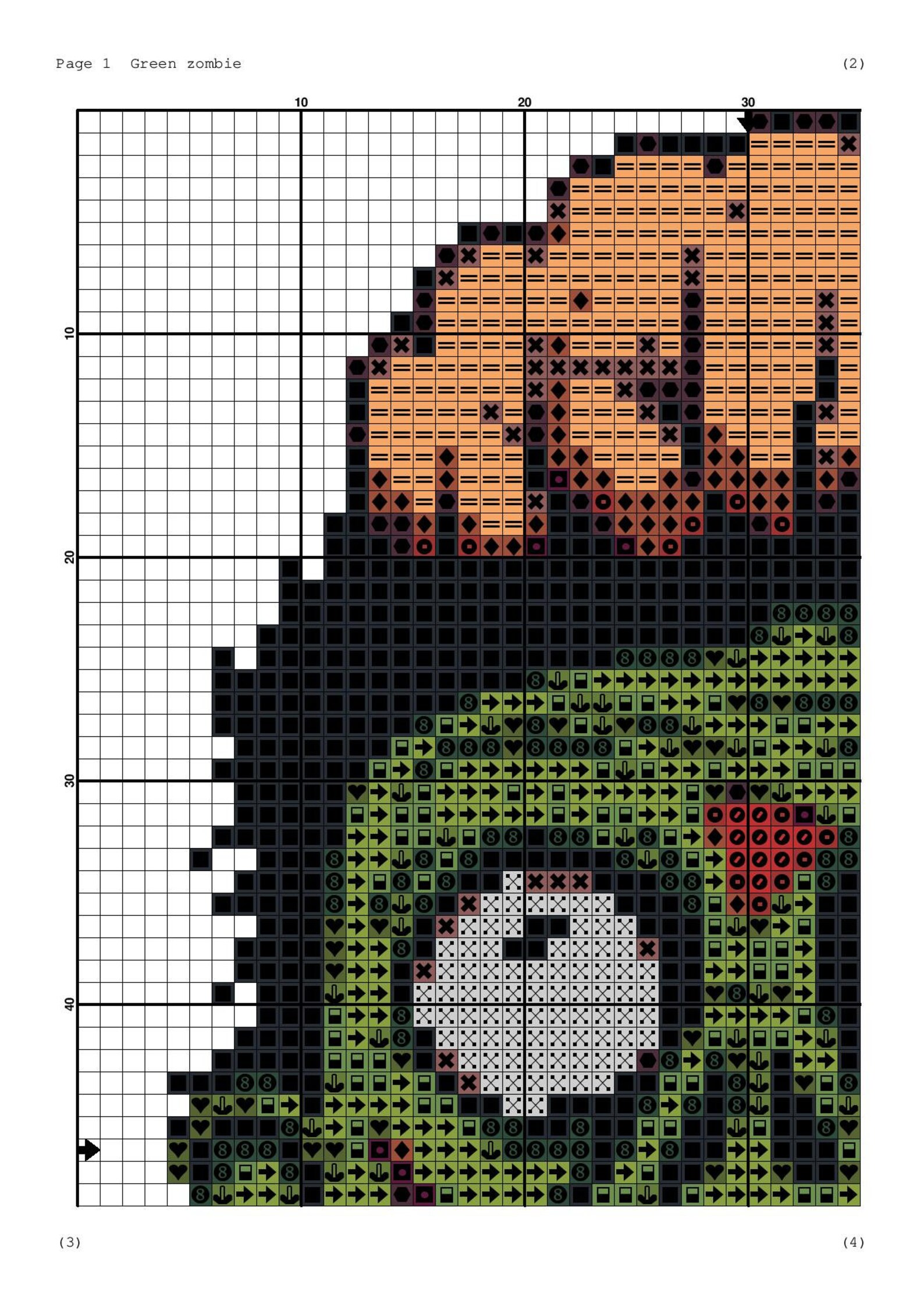 Green zombie cross stitch Pattern PDF Beginners cross stitch Etsy