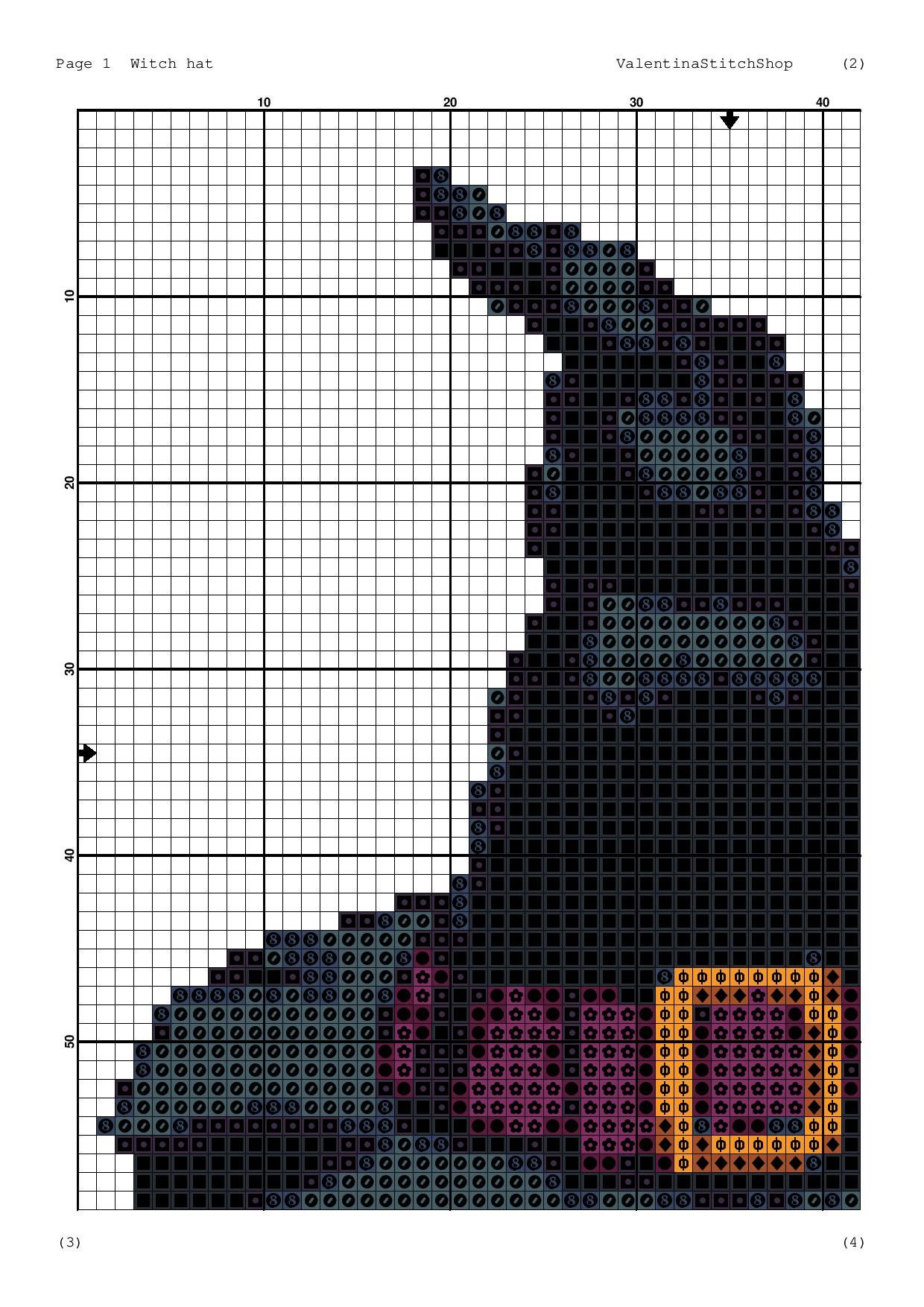 Witch hat cross stitch Pattern PDF Beginners Moon Sun cross Etsy