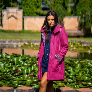 Handmade pink raincoat for women, handmade raincoat for her, luxury raincoat with hood, pink rain jacket, women's raincoat, plastic raincoat