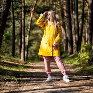Handmade Yellow PVC Raincoat for Women – Waterproof, Fashionable & Comfortable for All Seasons