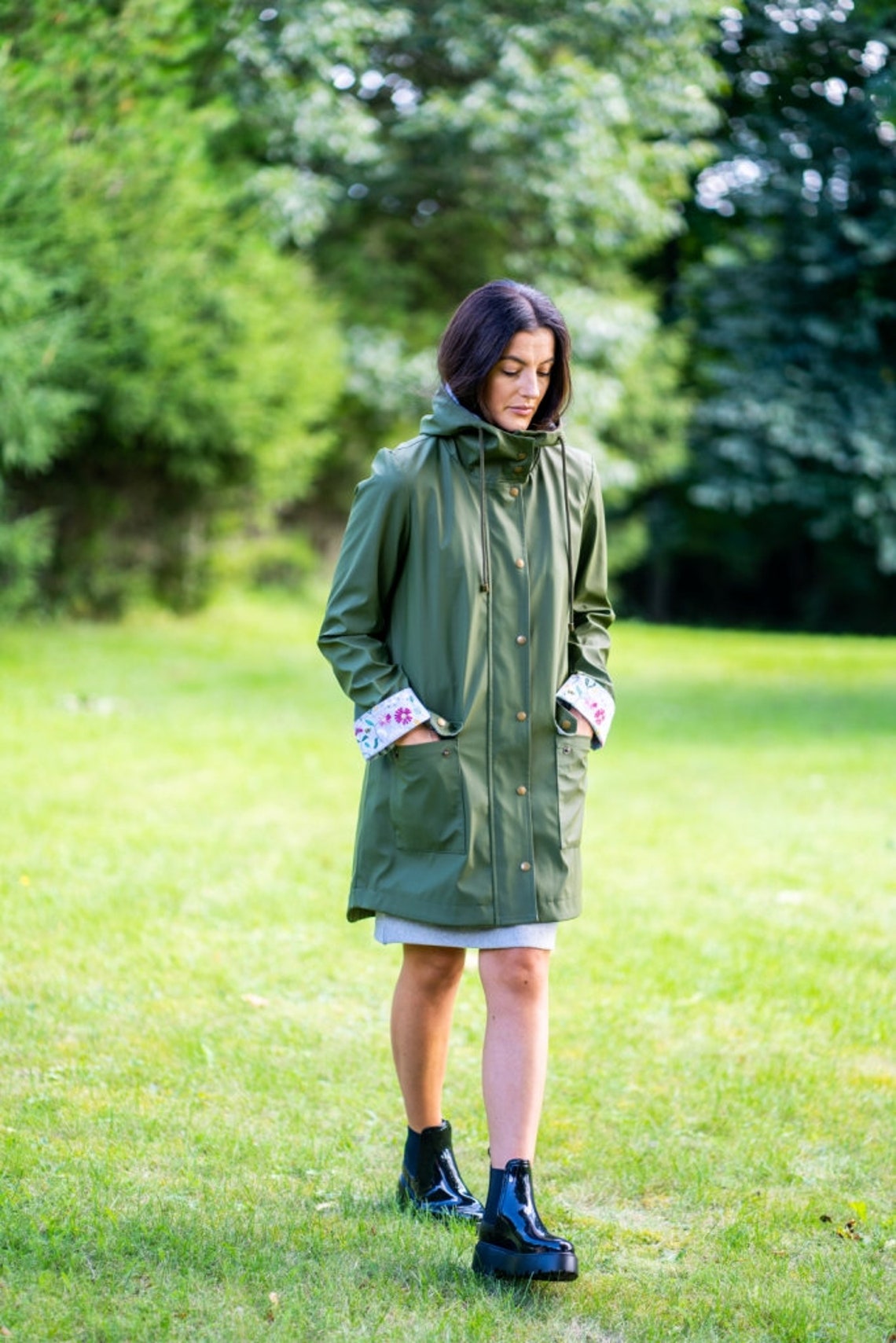 Olive Green Raincoat Waterproof Windproof Hooded Women's Etsy UK
