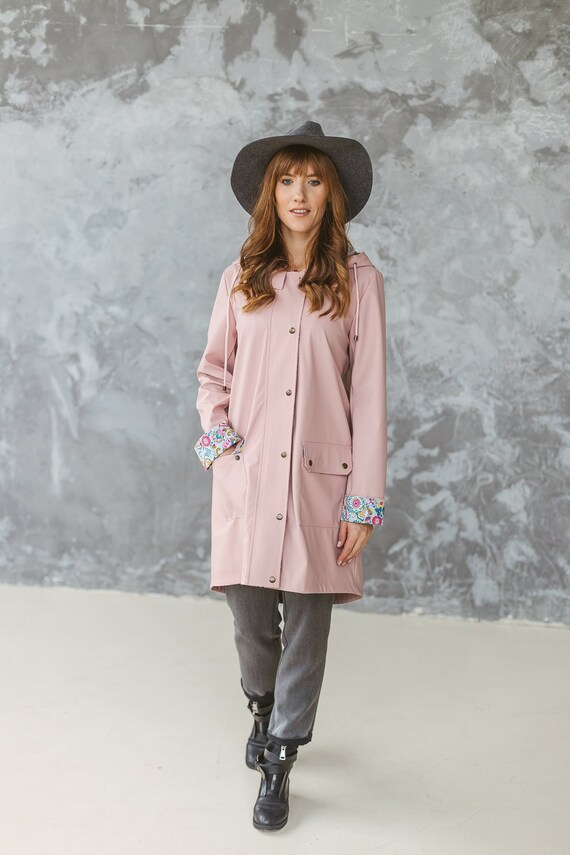 Dusty Pink Plastic Raincoat For Women Waterproof Vinyl Dusty Pink Plastic Raincoat For Women, Pink Plastic Trench Coat