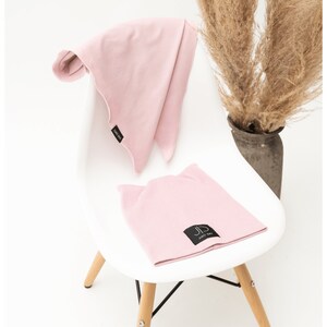 Children's hat with horns, Pink hat and scarf set, Hipster Beanie Rib, RIB hats, thin hats for children, cotton hats, hats for spring